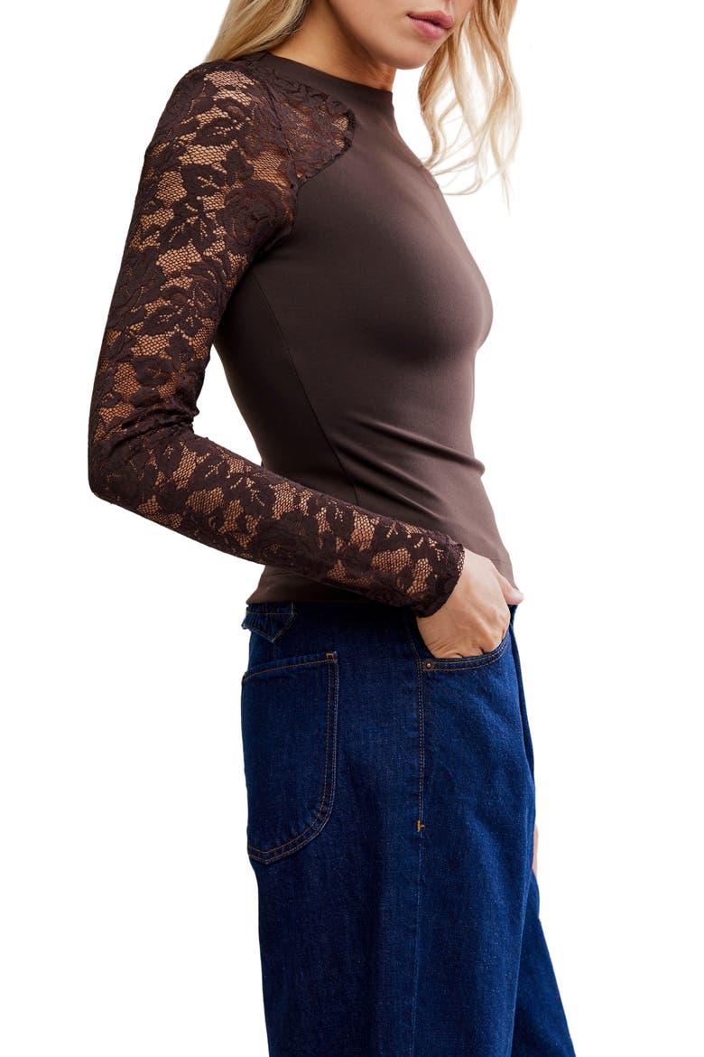 No Excuses Lace Sleeve Top, Alternate, color, HOT FUDGE