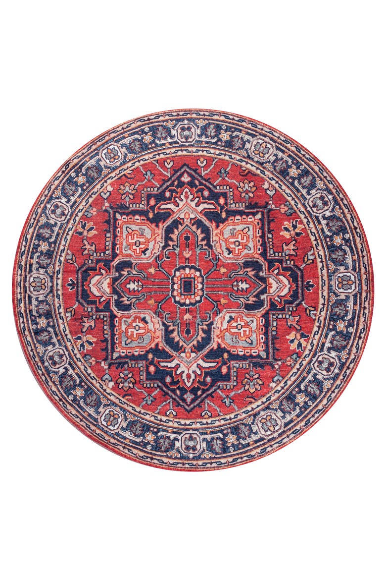 Cirali Ornate Large Medallion Machine-Washable Round Area Rug, Alternate, color, Red/Navy