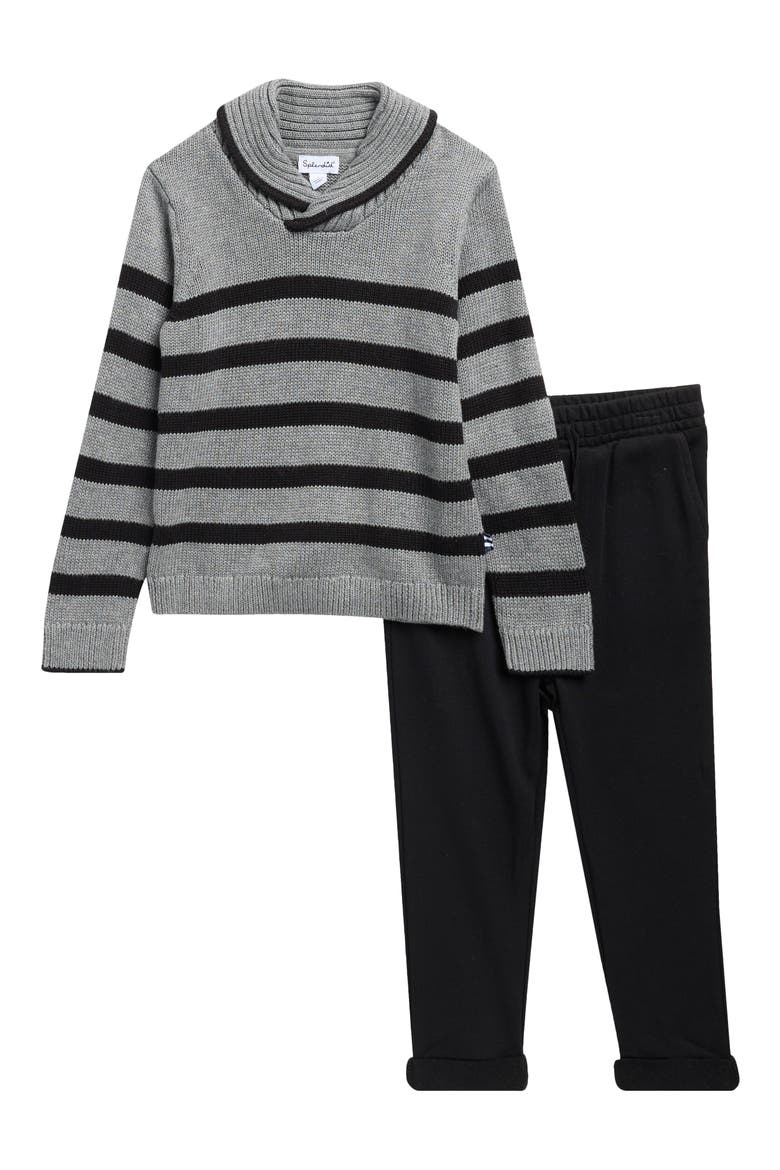 Kids' Roll Neck Stripe Sweater Set, Main, color, BLACK STRIPE