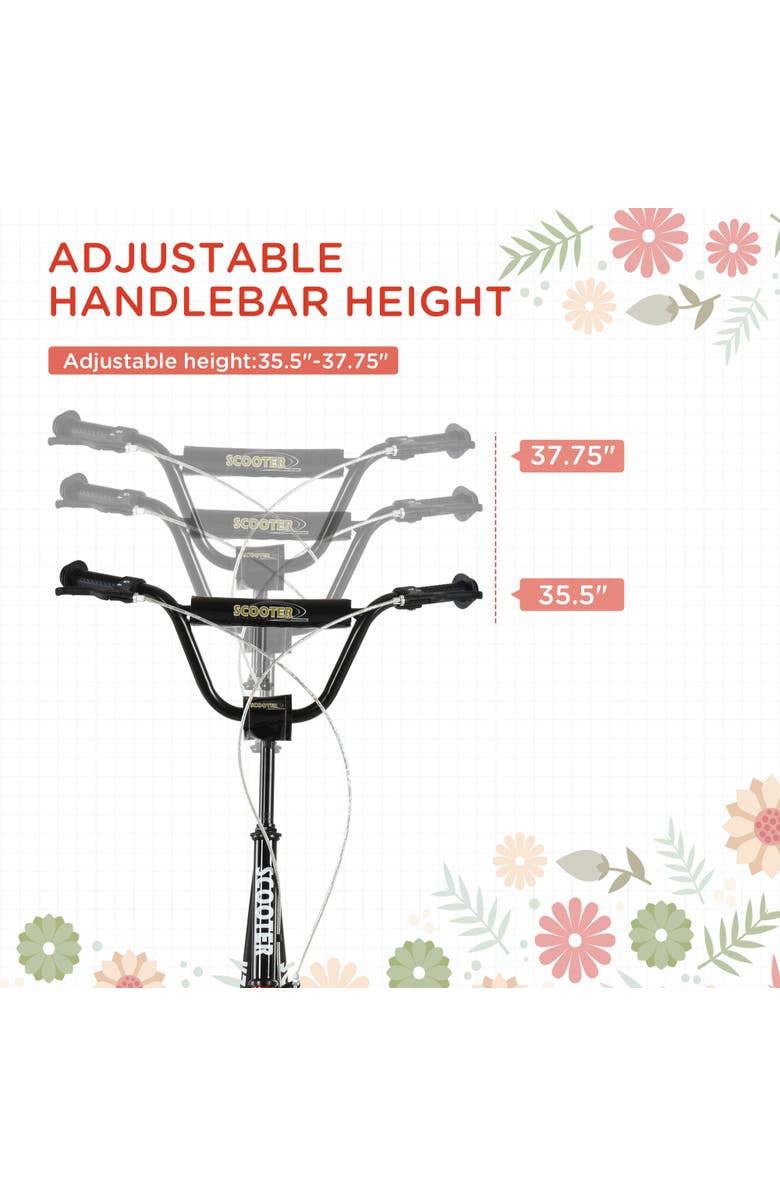 Aosom Youth Kick Scooter with Adjustable Handlebar, Dual Brakes, Inflatable Wheels, Alternate, color, Black