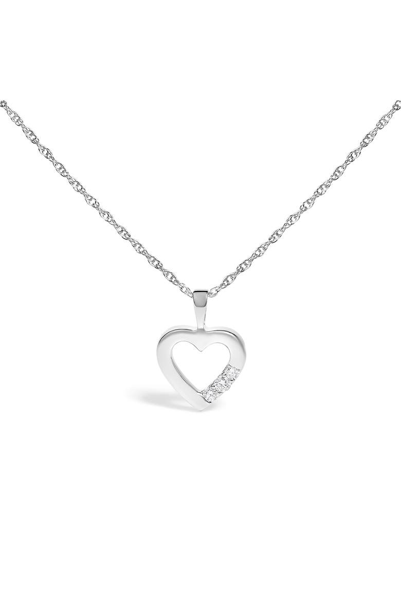Silver Lab Grown Diamond 1/4 Cttw Three Stone Heart Pendant Necklace, Main, color, White