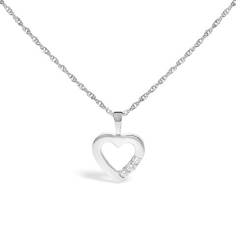 Silver Lab Grown Diamond 1/4 Cttw Three Stone Heart Pendant Necklace