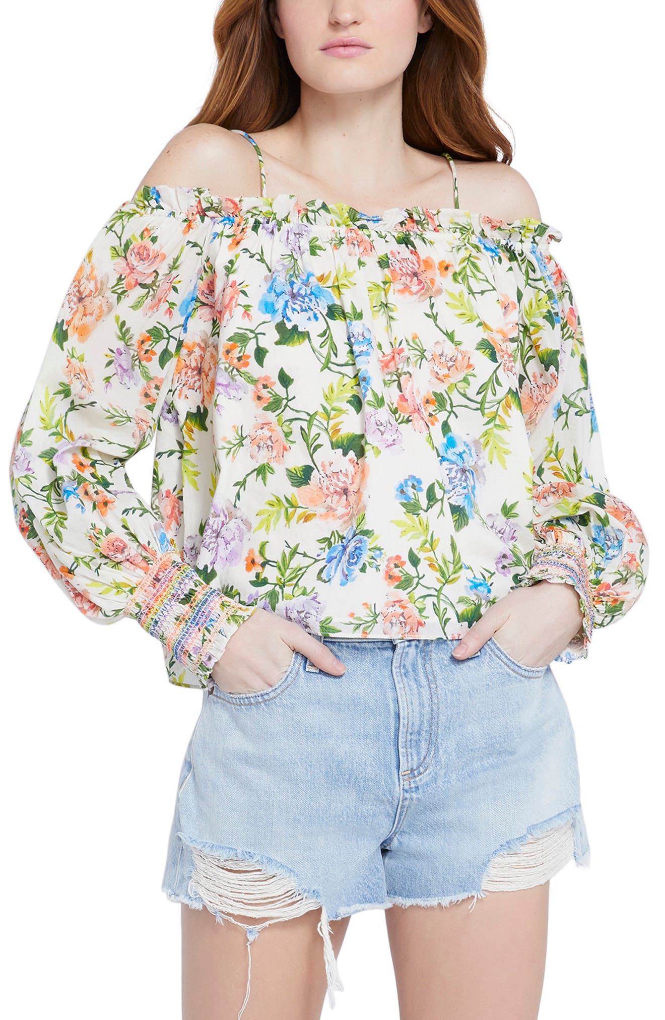 ALICE + OLIVIA Tereza Floral Cold Shoulder Cotton Top (Women ...