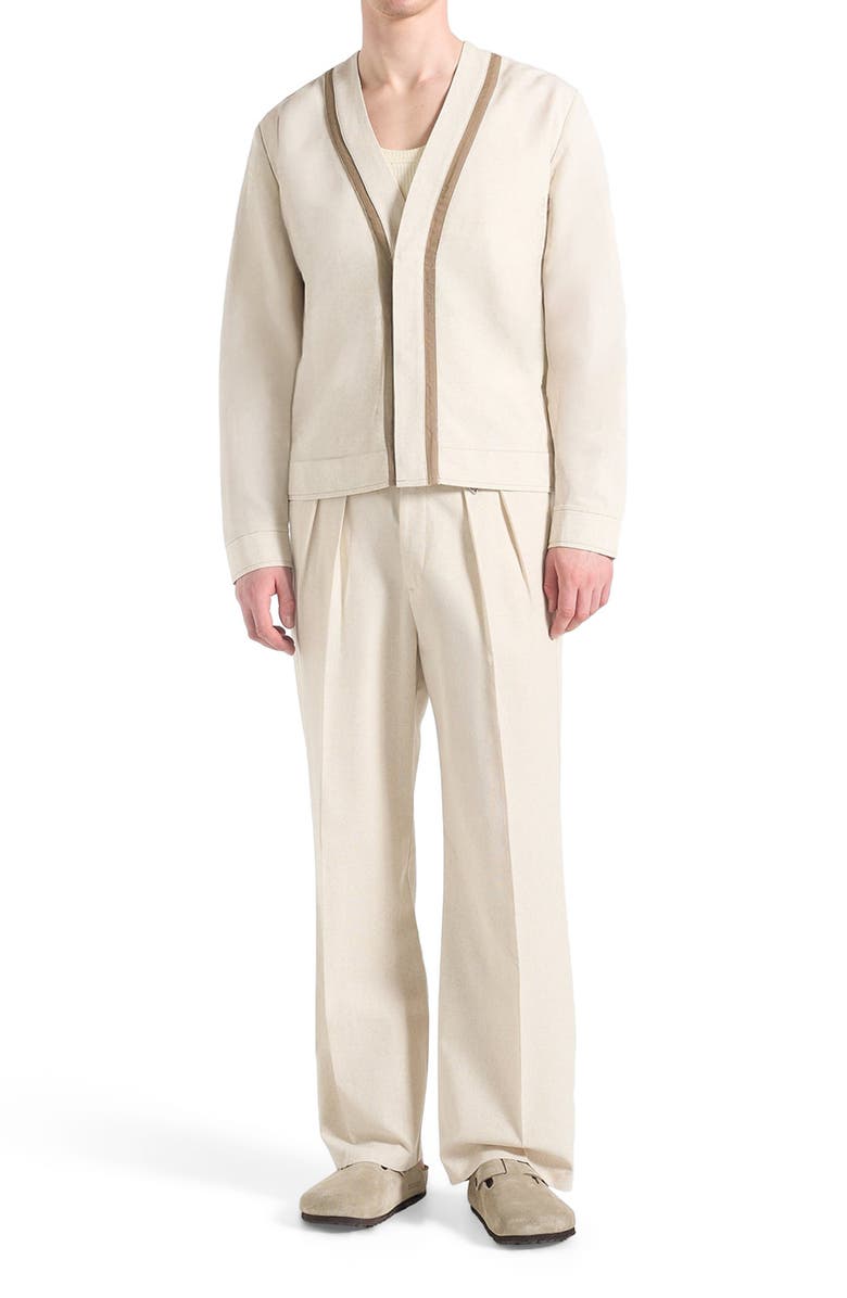 Manière De Voir Alain Linen Cardigan with Contrast Placket, Alternate, color, Natural