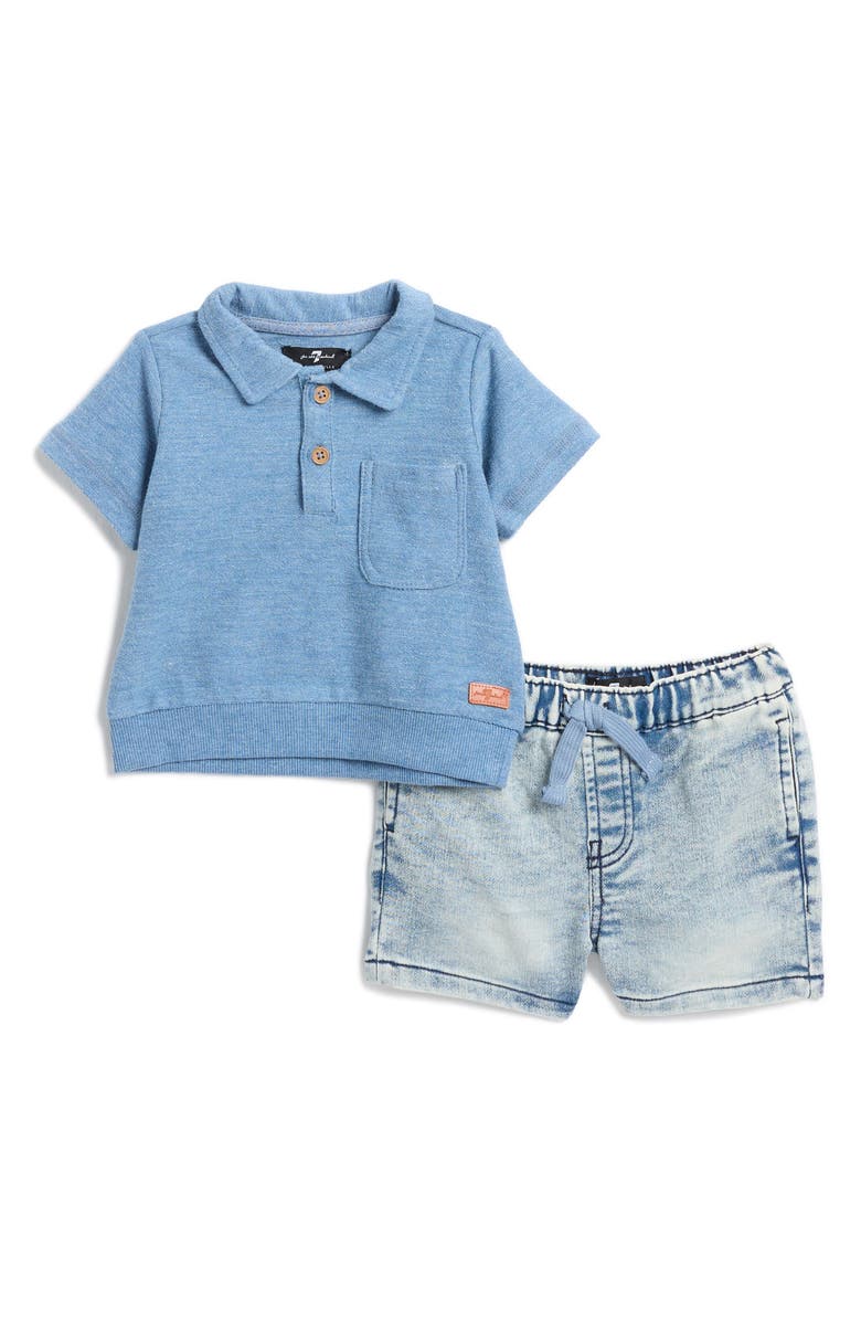 7 For All Mankind Polo & Knit Denim Shorts Set, Main, color,