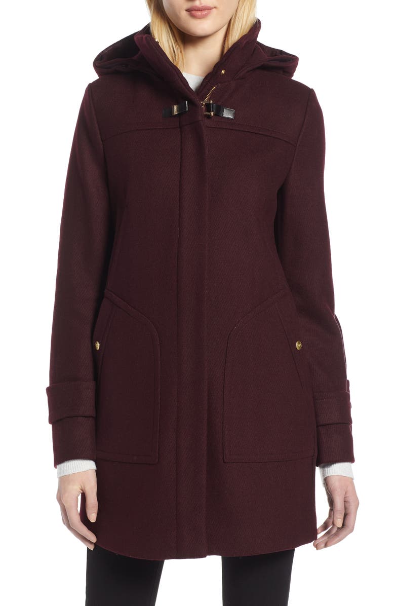 Cole Haan Signature Wool Blend Twill Duffle Jacket with Faux Fur Trim, Alternate, color,