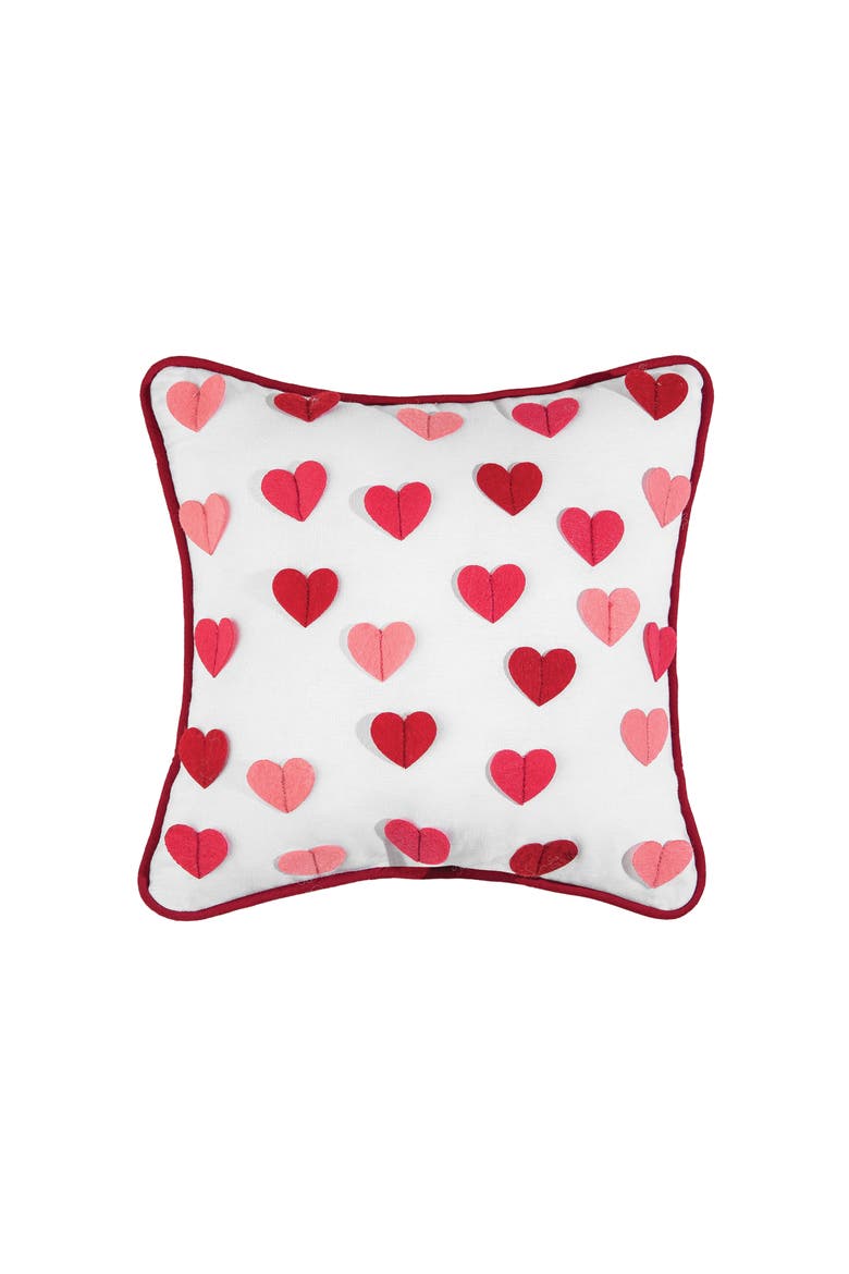 Heart Embroidered Mini Valentine's Day Accent Pillow 10" x 10", Main, color, Red