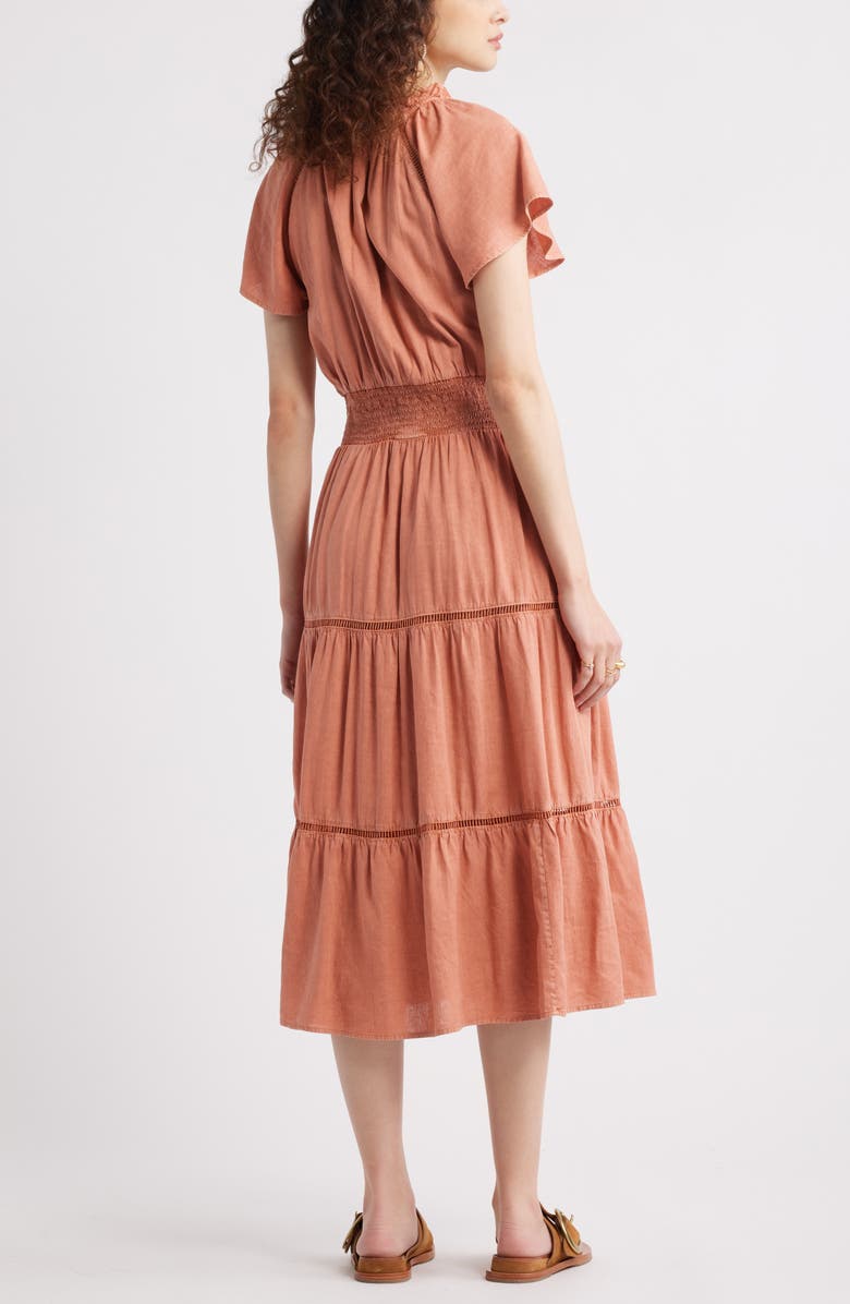 Treasure & Bond Ladder Stitch Accent Linen Blend Tiered Minidress, Alternate, color, Pink Desert