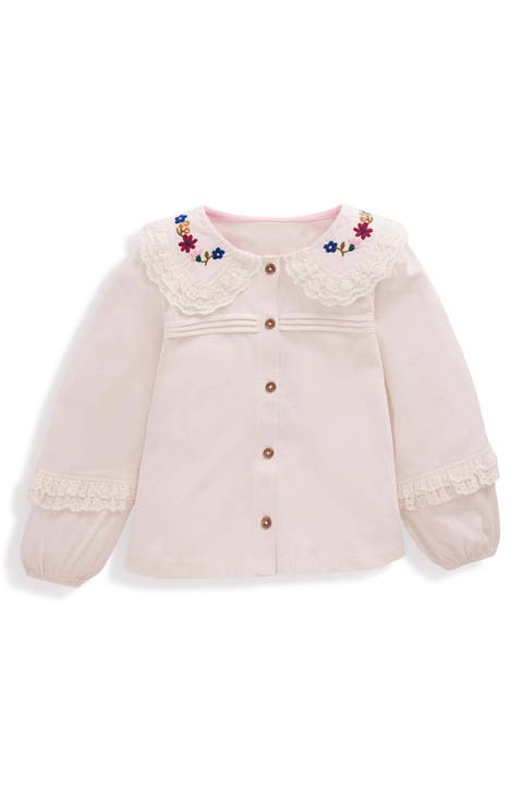 Kids' Embroidered Broderie Collar Cotton Jersey Top