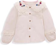 Mini Boden Kids' Embroidered Broderie Collar Cotton Jersey Top