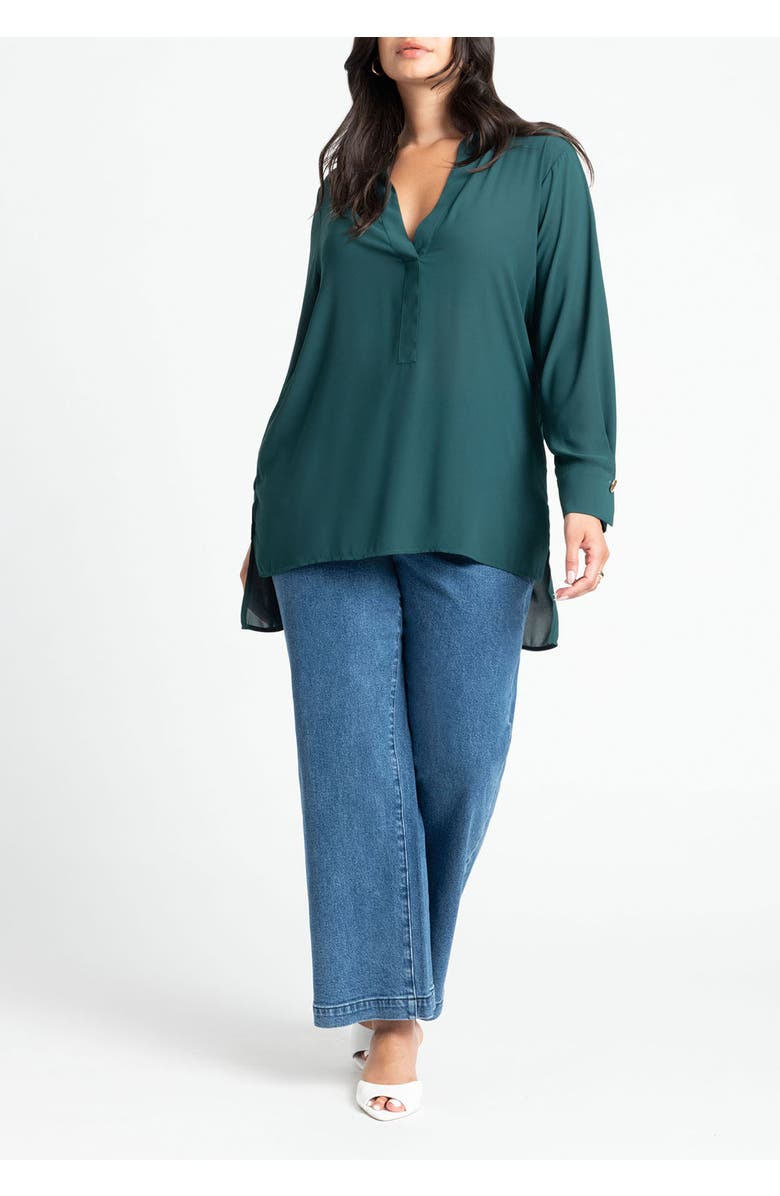 ELOQUII Mandarin Collar Tunic, Alternate, color, Black