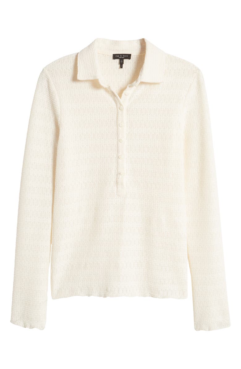 rag & bone Julia Open Knit Long Sleeve Polo, Alternate, color, Ivory
