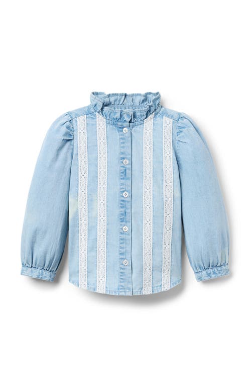 Janie And Jack Chambray Lace Top In Blue