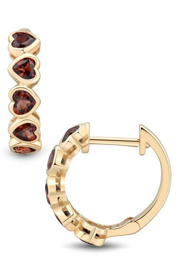 Frankie & Zoe Garnet Heart Hoop Earrings In Yellow Gold/garnet