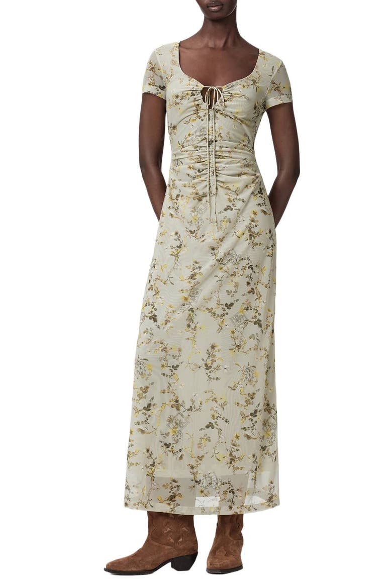 Gabby Floral Print Mesh Maxi Dress, Alternate, color, CARMEL STEM GREEN