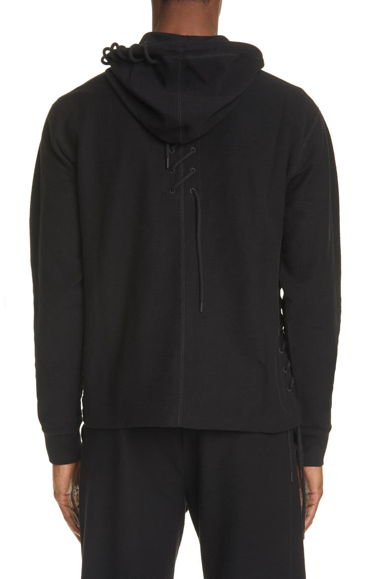 Laced Zip Front Hoodie, Alternate, color, BLACK BLACK