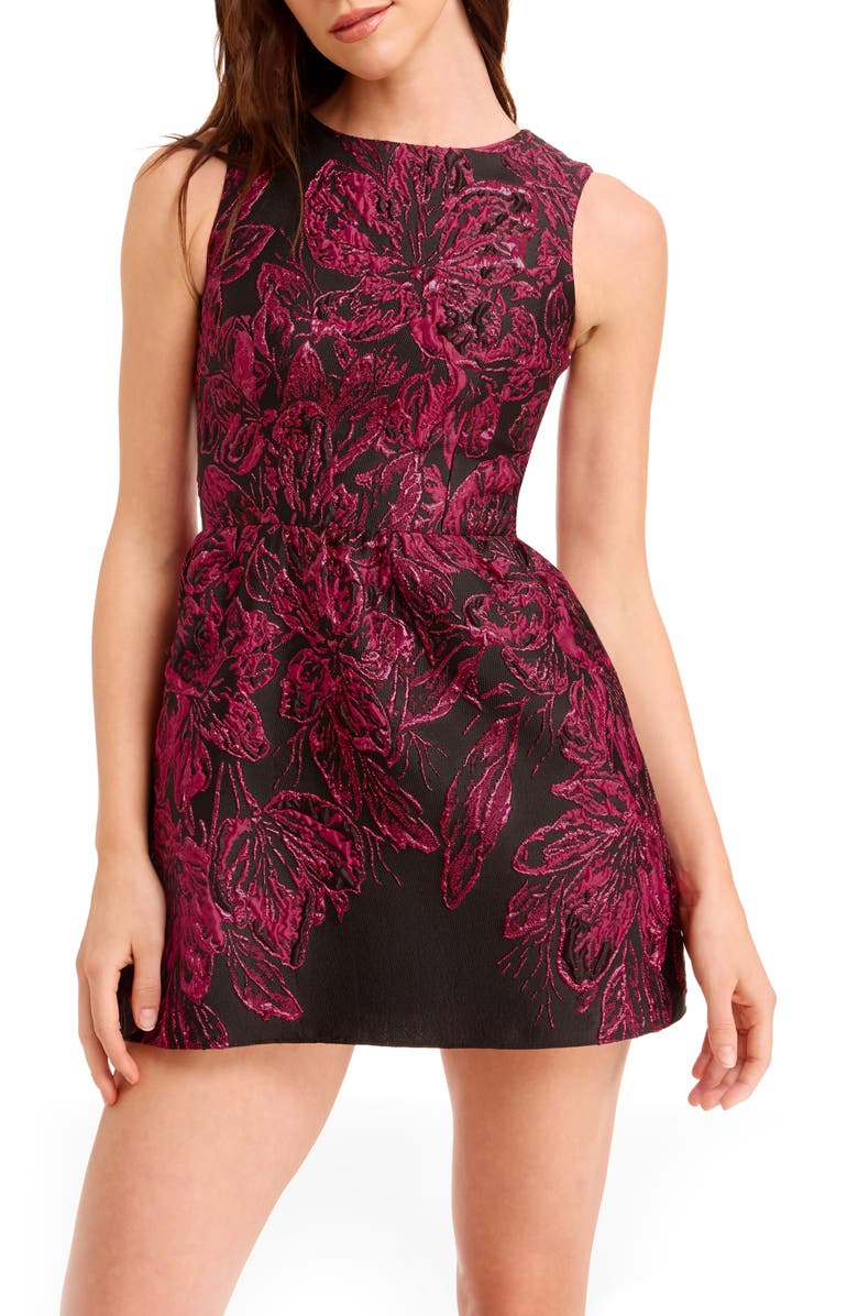 Dress the Population Jackie Floral Jacquard Cocktail Minidress, Alternate, color, Fuchsia Multi
