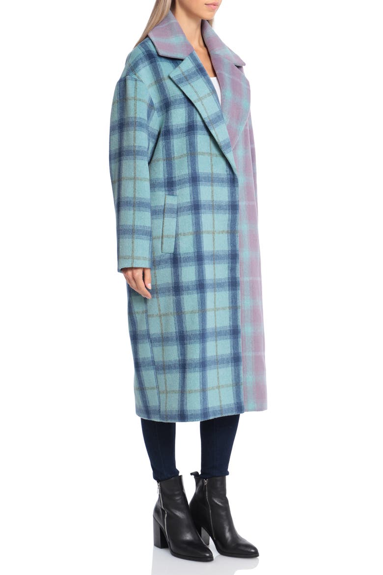 Plaid Blocked Longline Coat, Alternate, color, SKY BLUE PURPLE MULTI PLAID