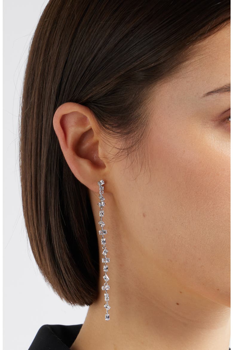 Dainty Mixed Cubic Zirconia Linear Drop Earrings, Alternate, color, CLEAR- SILVER