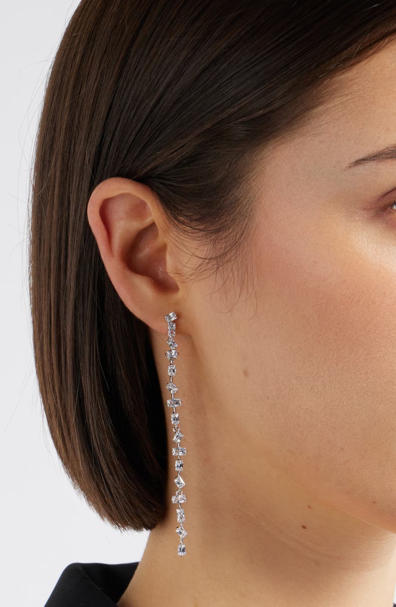Nordstrom Dainty Mixed Cubic Zirconia Linear Drop Earrings, Alternate, color, Clear- Silver