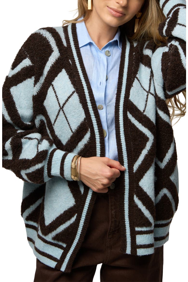 Argyle Stripe Cardigan, Alternate, color, BROWN MULTI