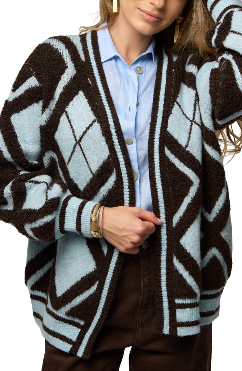 SAACHI Argyle Stripe Cardigan, Alternate, color, Brown Multi
