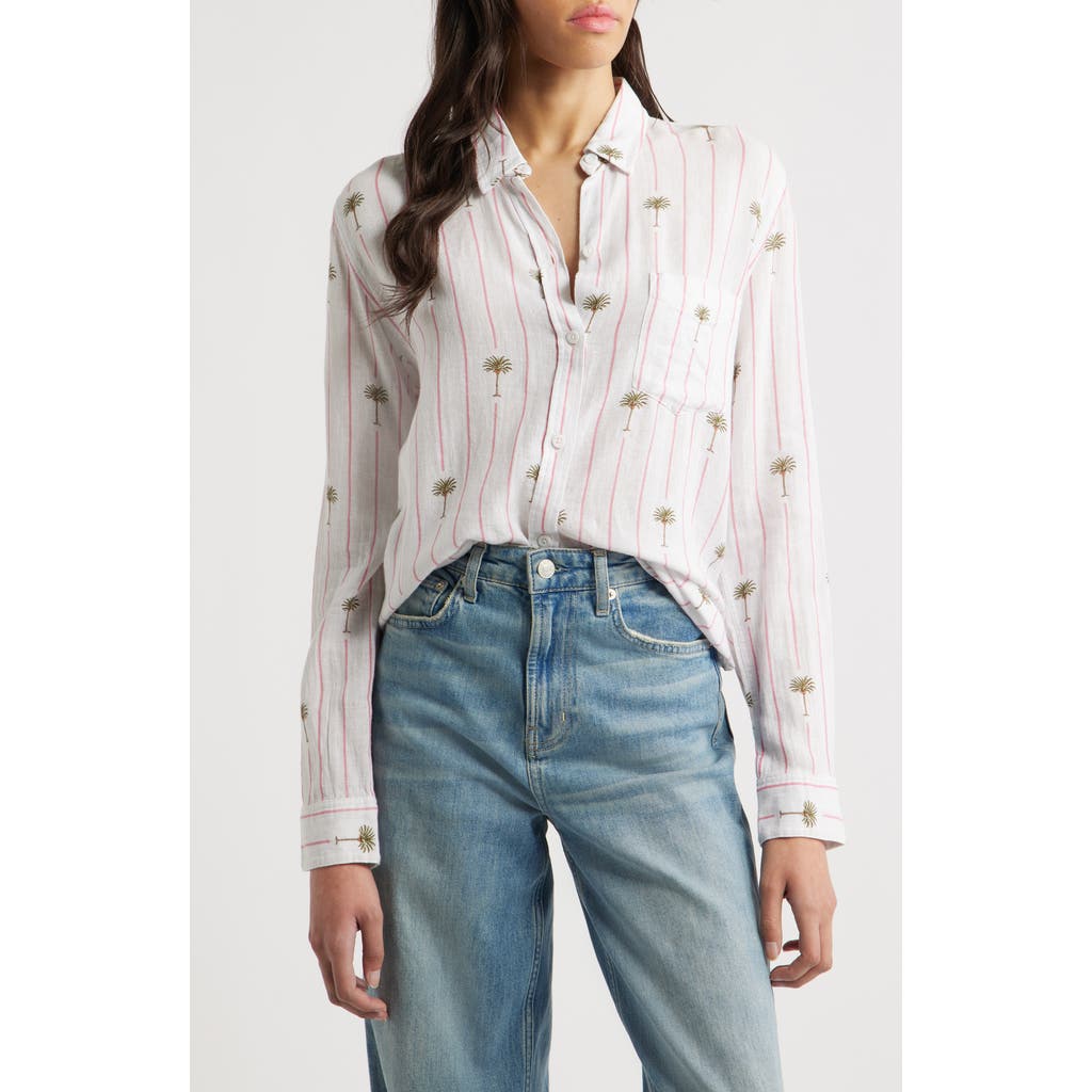 Rails Charli Stripe Palm Tree Print Linen Blend Button-up Shirt In Pink Palm Stripe
