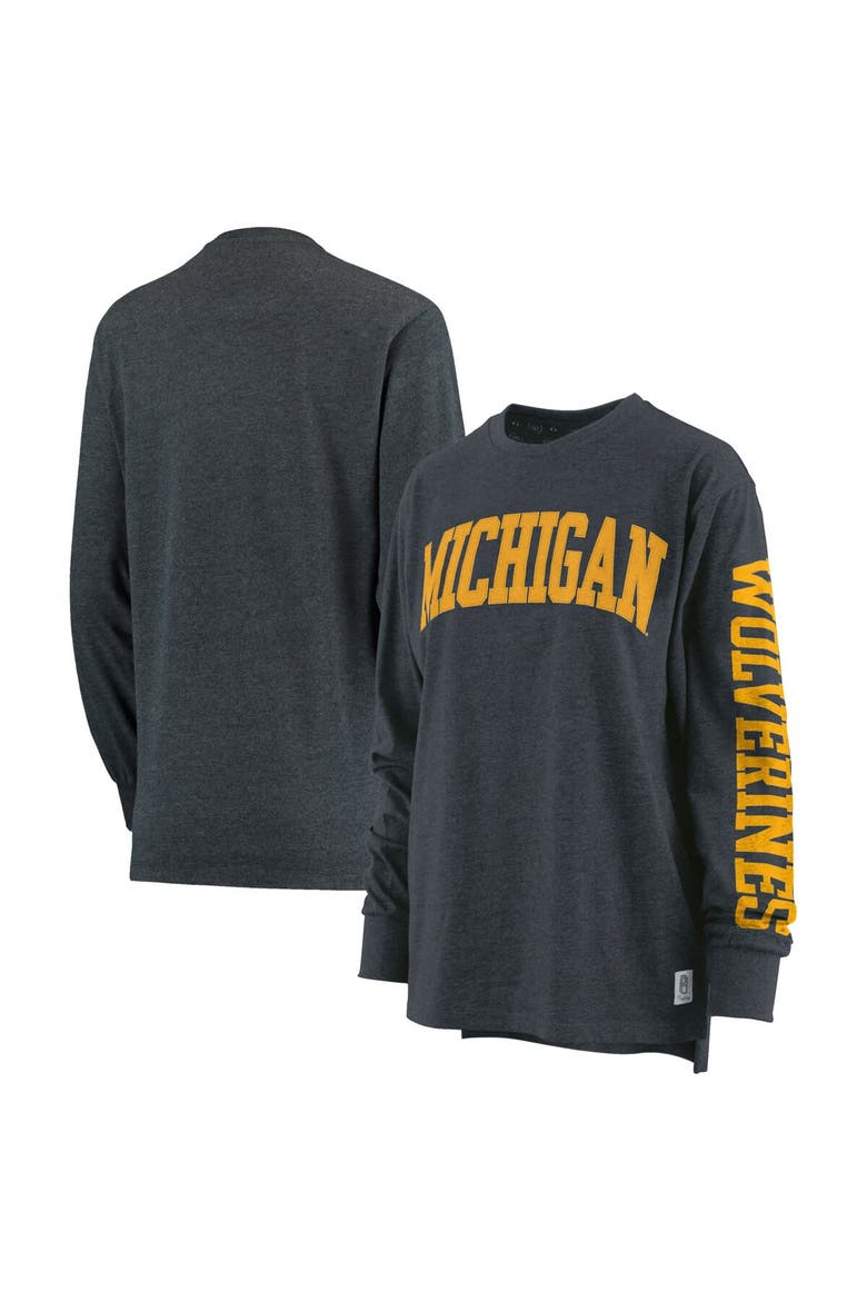 Women's Pressbox Heathered Navy Michigan Wolverines Two-Hit Canyon Long Sleeve T-Shirt, Main, color, Navy