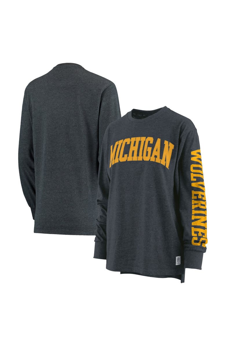 PRESSBOX Women's Pressbox Heathered Navy Michigan Wolverines Two-Hit Canyon Long Sleeve T-Shirt, Main, color, Navy