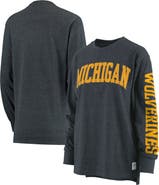 PRESSBOX Women's Pressbox Heathered Navy Michigan Wolverines Two-Hit Canyon Long Sleeve T-Shirt