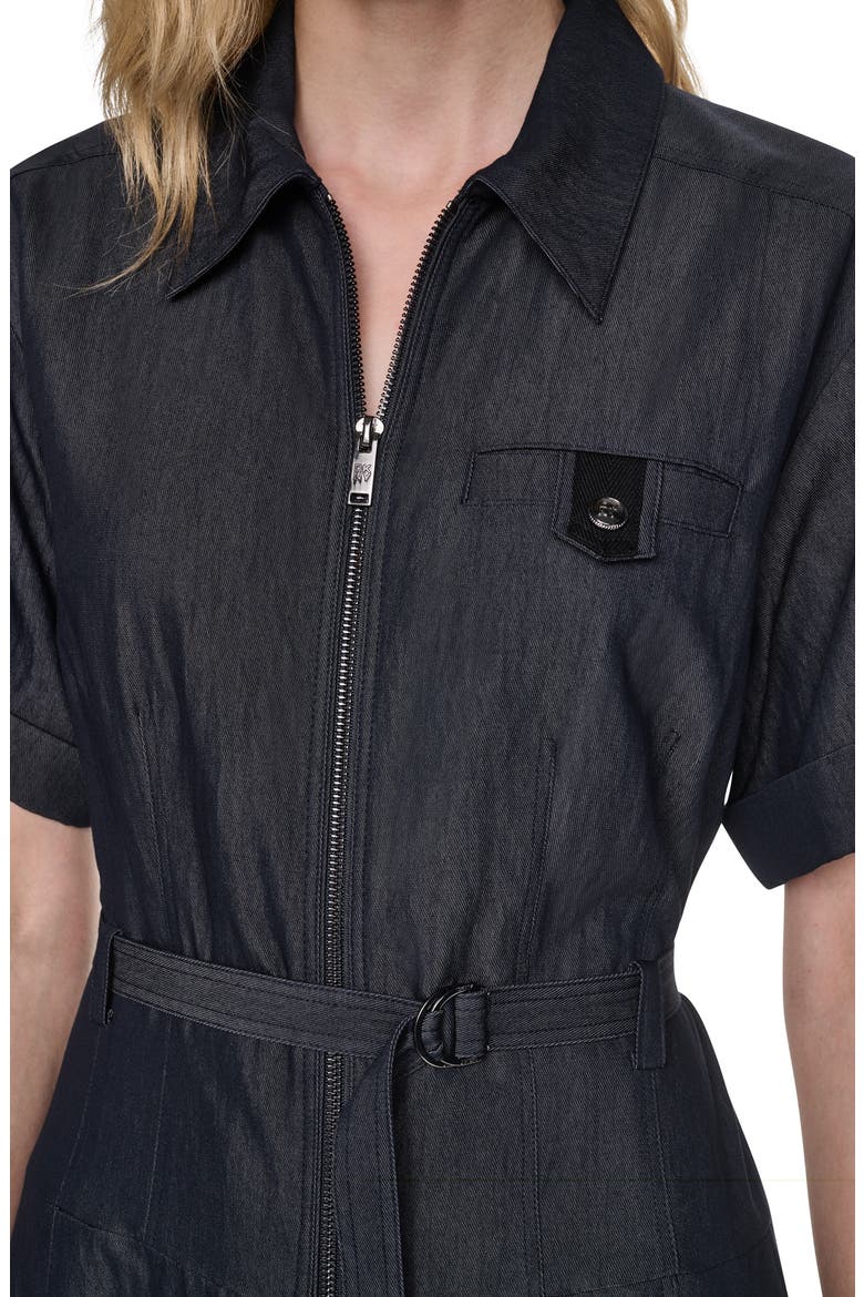 Front Zip Belted Midi Dress, Alternate, color, DARK INDIGO WASH