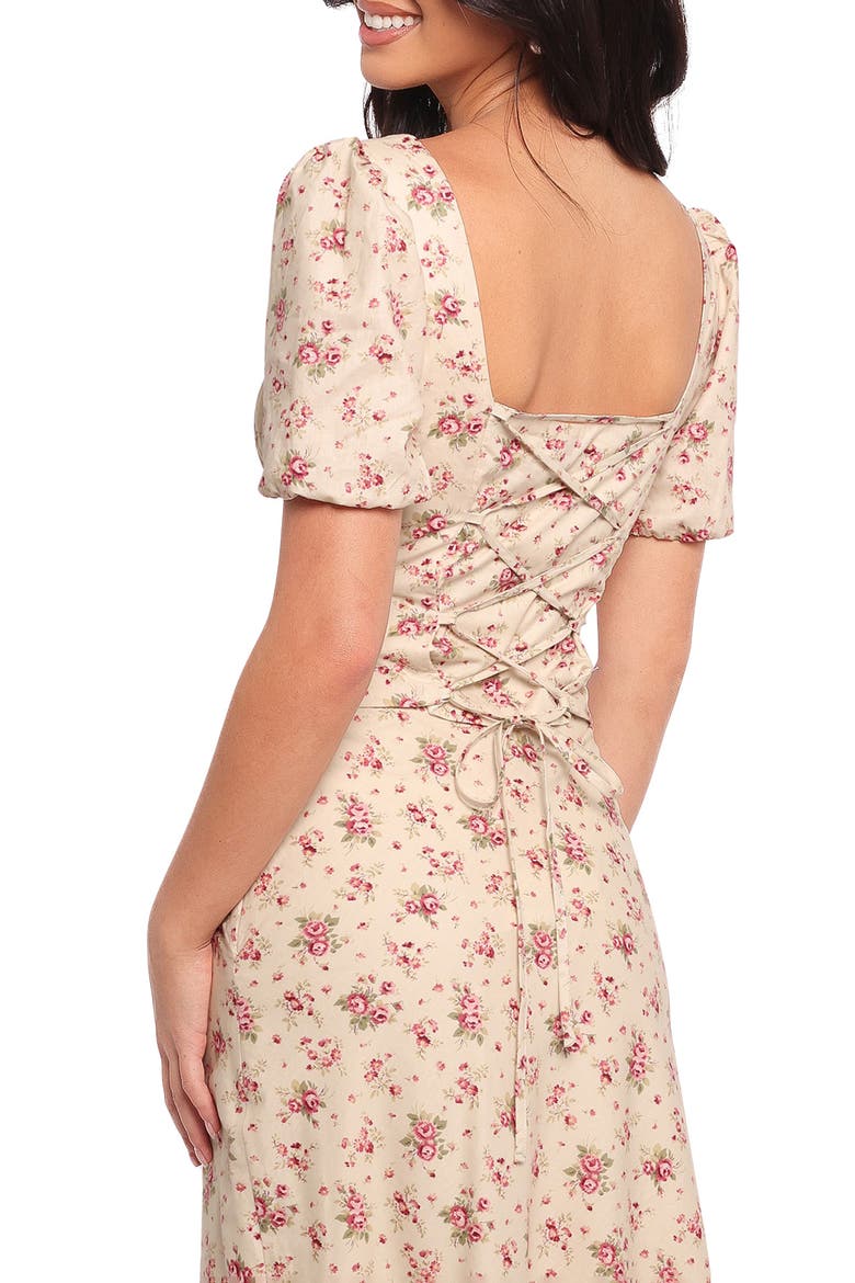 Annly Puff Sleeve Corset Top, Alternate, color, IVORY/RED FLORAL