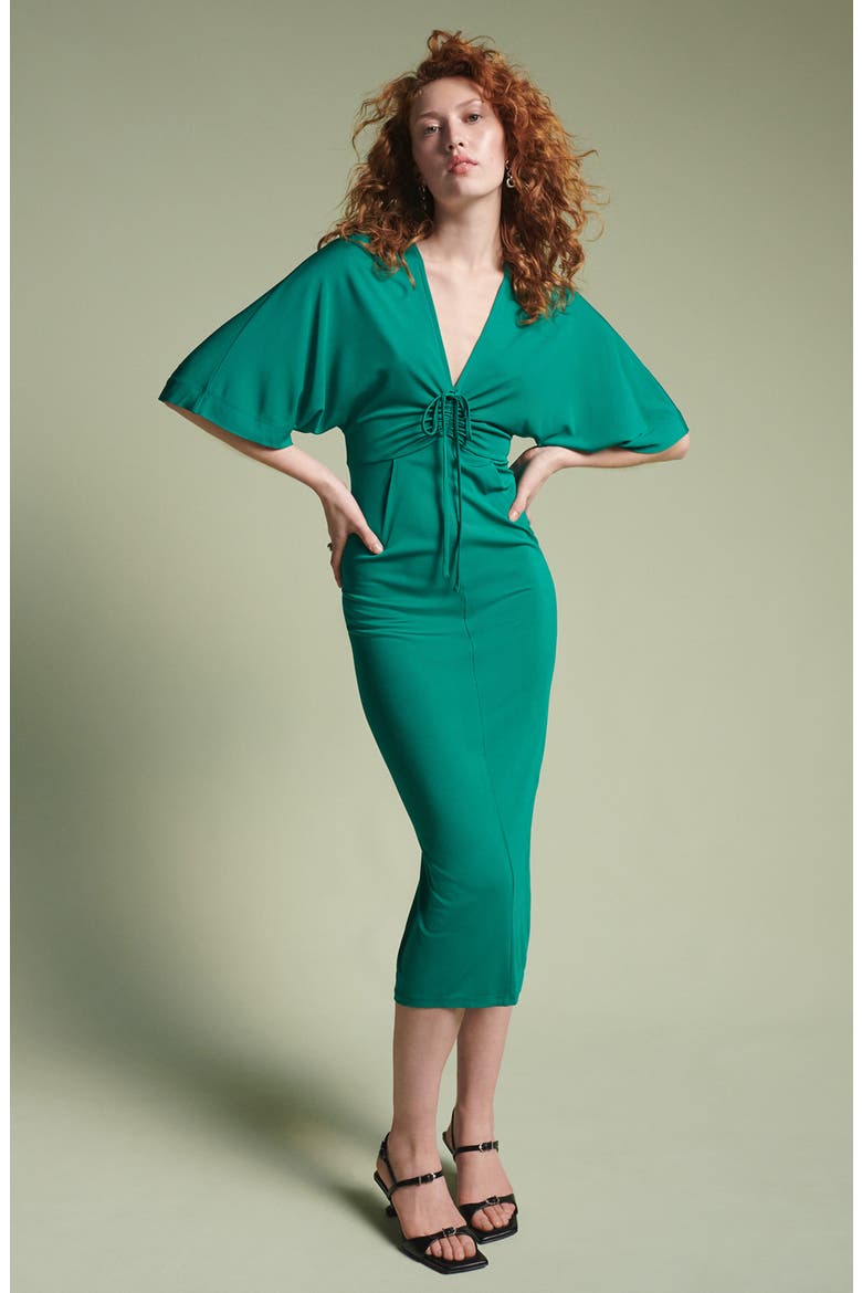 Valerie Center Ruched Midi Dress, Alternate, color, EMERALD