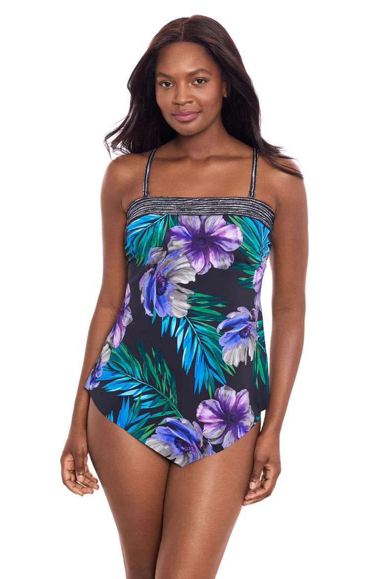 Flora Aura Hankini Swimsuit Top, Alternate, color, BLACK MULTI