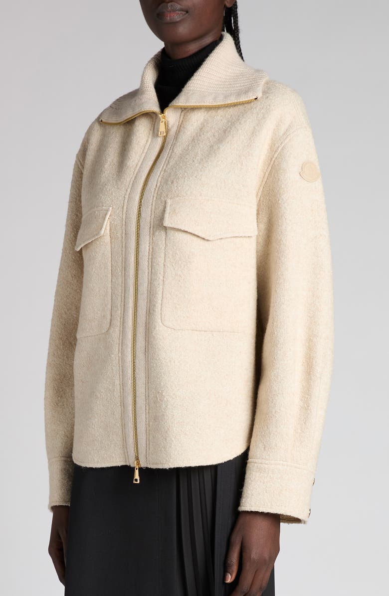 Moncler Wool Blend Bouclé Shirt Jacket, Alternate, color, Soft Beige