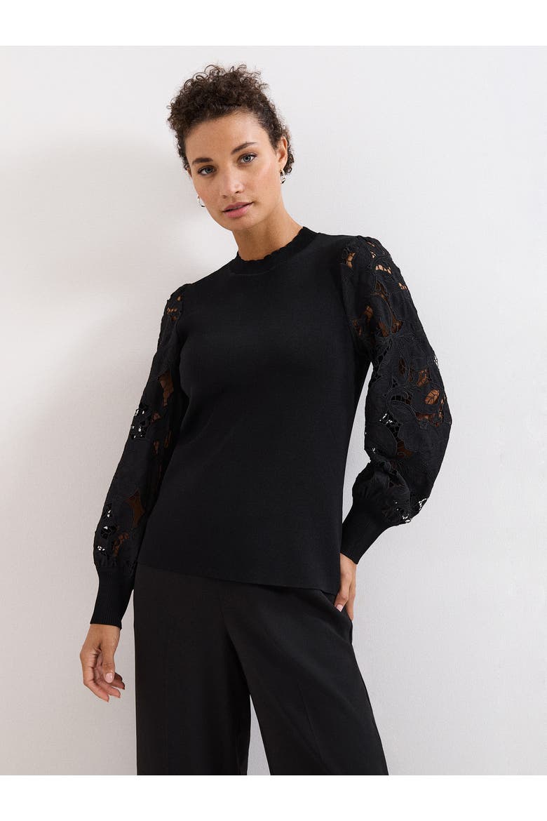 Harriet Lace Sleeve Round Neck Jumper, Main, color, Black
