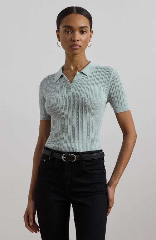 Ralph Lauren Women's Pointelle-knit Cotton-blend Polo Sweater In Aqua Pearl