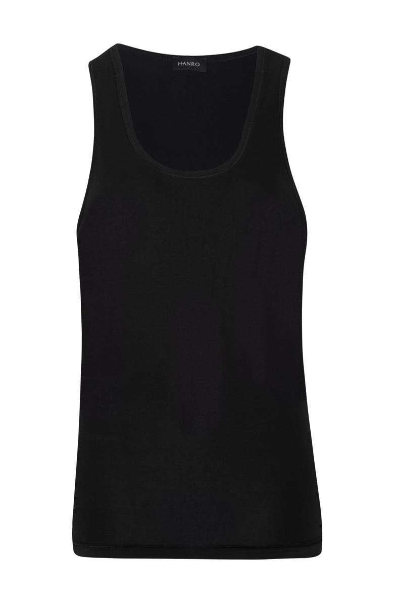 Hanro Cotton Superior Fitted Cotton Tank Top, Main, color, Black