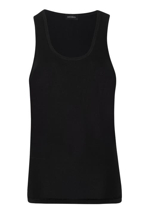 Hanro Cotton Superior Fitted Cotton Tank Top In Black