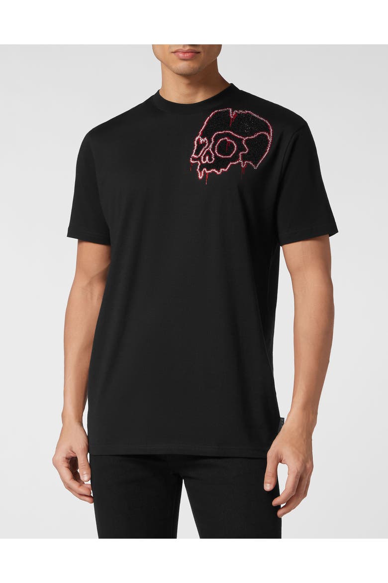 T-Shirt Round Neck Ss With Crystals Dripping Skull Men, Main, color, black