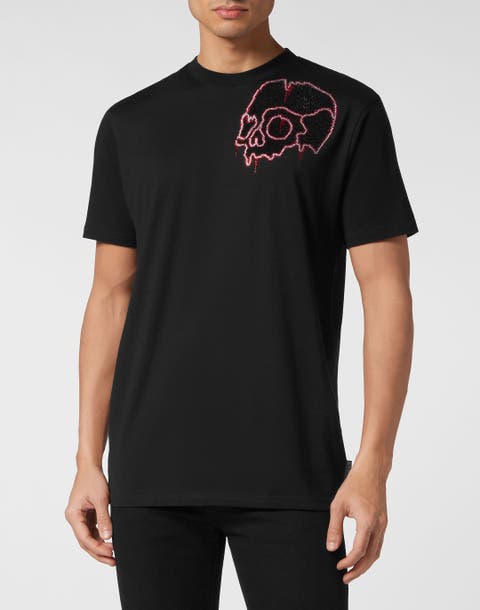 T-Shirt Round Neck Ss With Crystals Dripping Skull Men