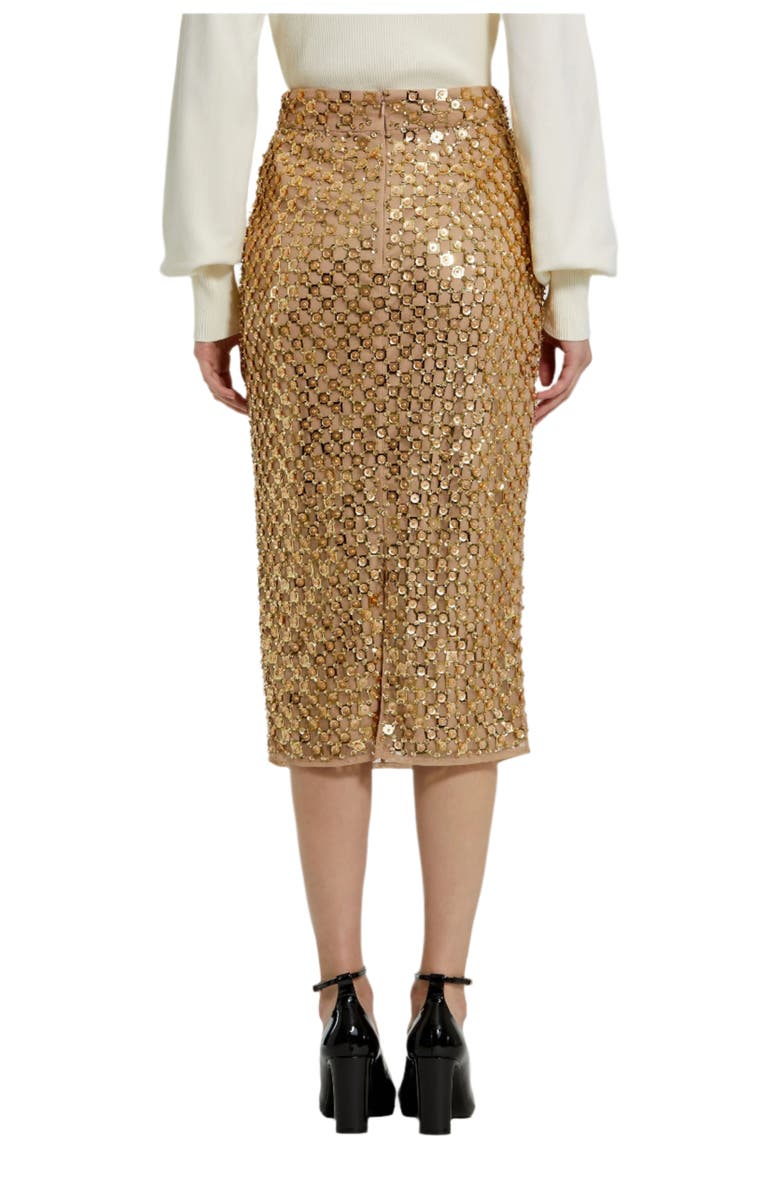 Mac Duggal Women's Georgette Embellished Fitted Midi Pencil Skirt, Alternate, color, Antique Gold