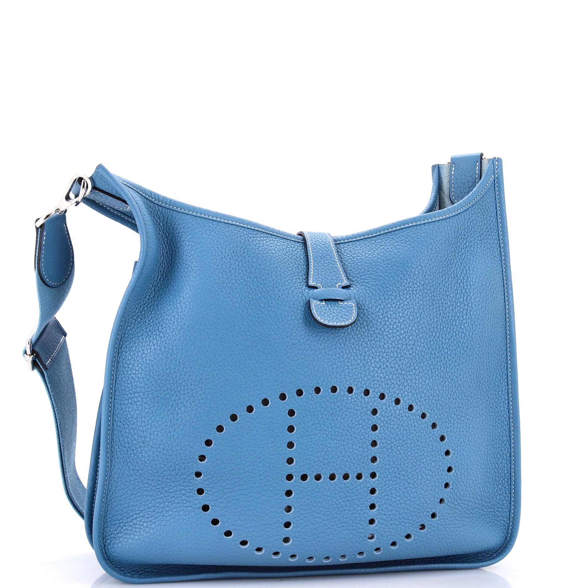 Pre-Owned Hermes Evelyne Bag Gen III Clemence GM, Alternate, color, Bleu Jean