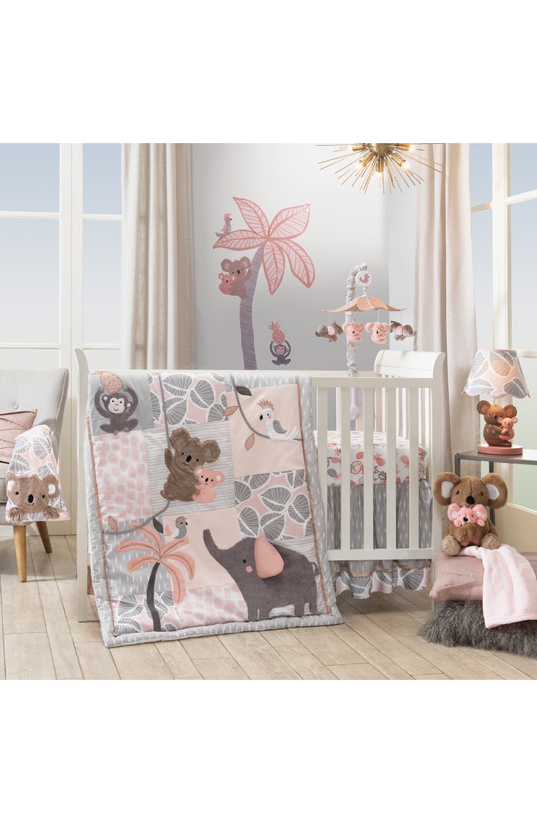 Lambs & Ivy Calypso Koala Leaf Print Luxury Coral Fleece Baby Blanket, Alternate, color,