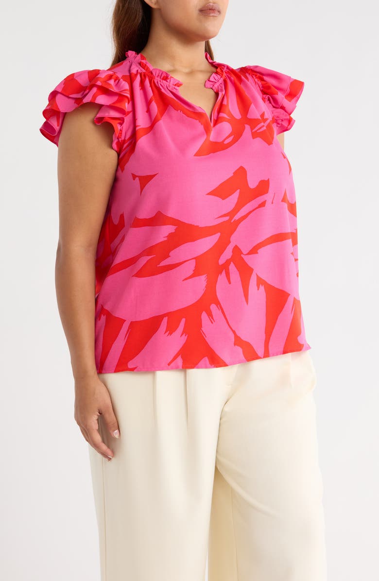 SUGARLIPS Jolene Abstract Floral Crepe Top, Alternate, color, Red/ Fuchsia
