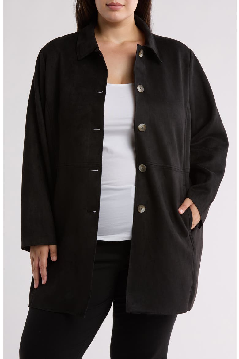 Faux Suede Coat, Main, color, BLACK
