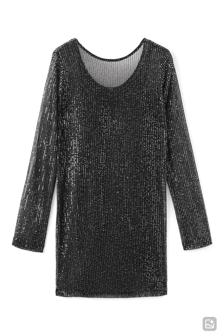 Sequin Long Sleeve Minidress, Alternate, color, BLACK