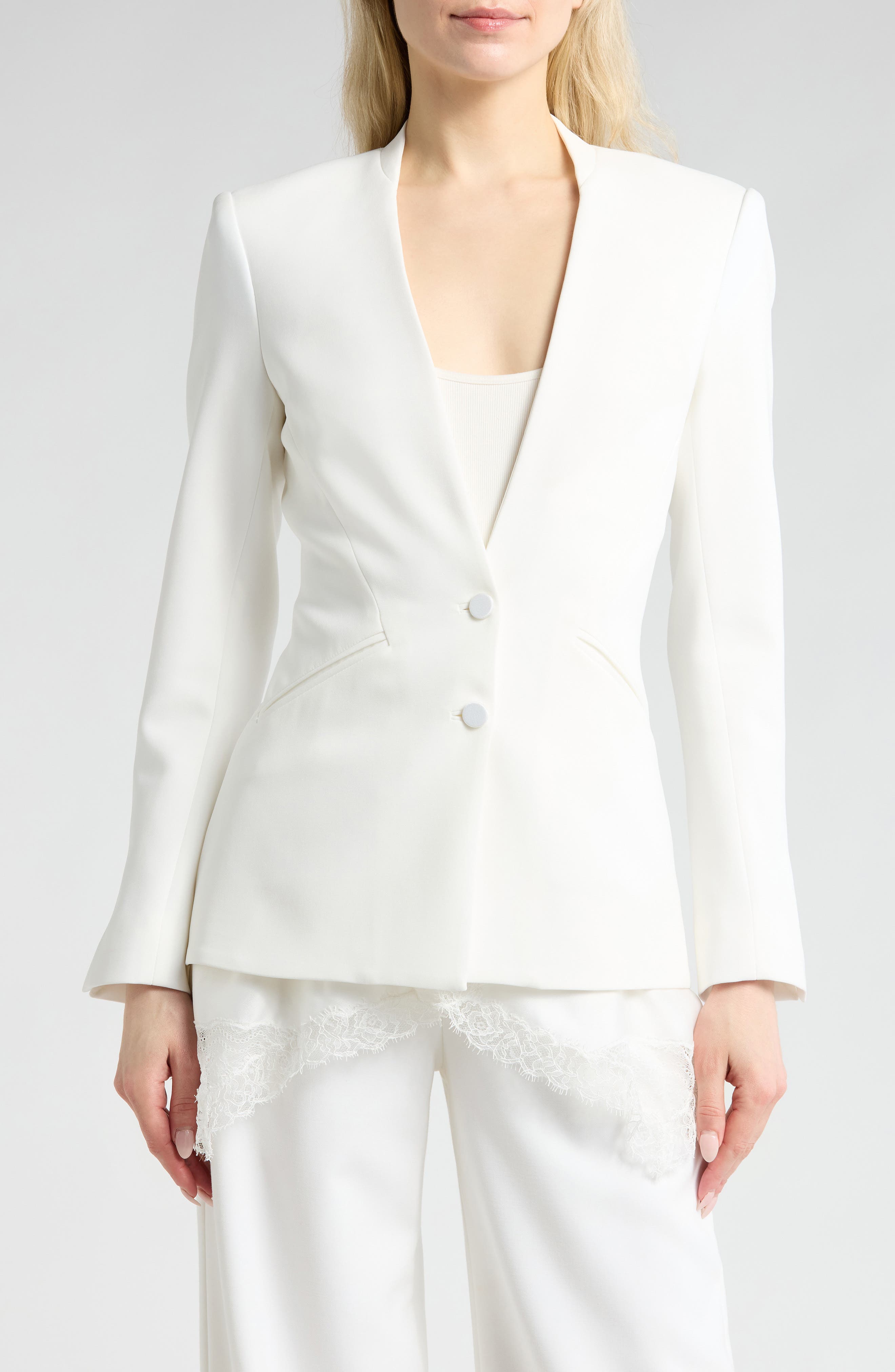 Jonathan Simkhai Lace Trim Combo Crepe Basque Jacket (Women ...