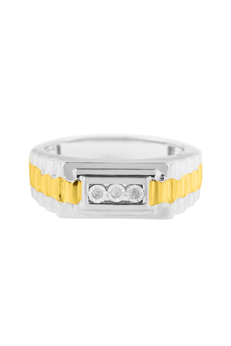 Men's 10K Yellow Gold Plated Silver Diamond Accent 3 Stone Ridged Band Ring, Main, color, Yellow Gold over Silver