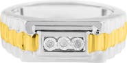 Haus of Brilliance Men's 10K Yellow Gold Plated Silver Diamond Accent 3 Stone Ridged Band Ring